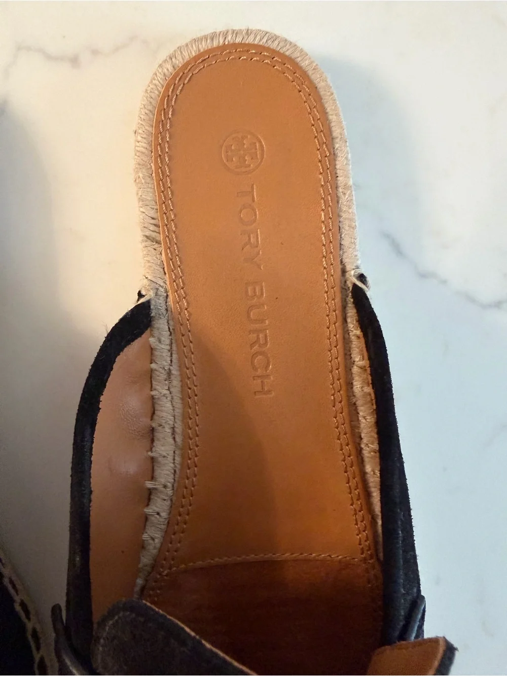 Black Tory Burch Suede Slip-On Mule Espadrilles